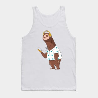 Kawaii Cute Sloth Listening To Music Tank Top